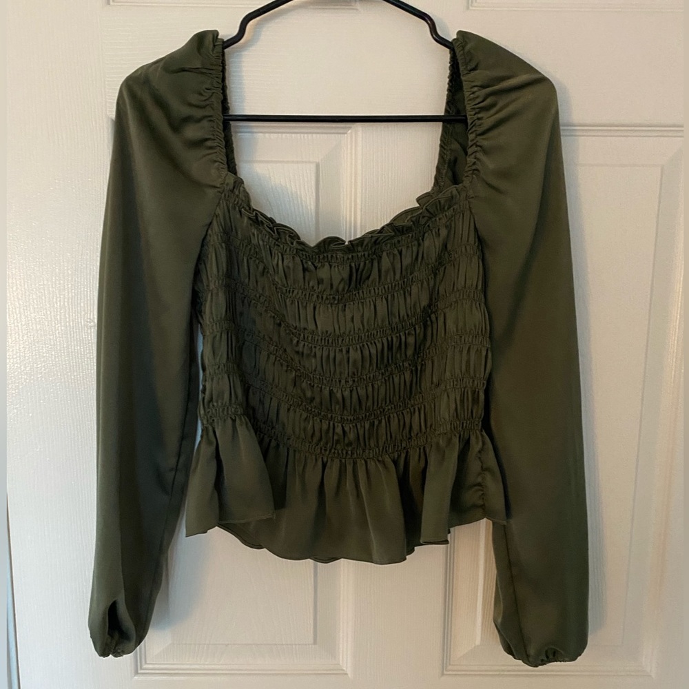 Green ruched blouse